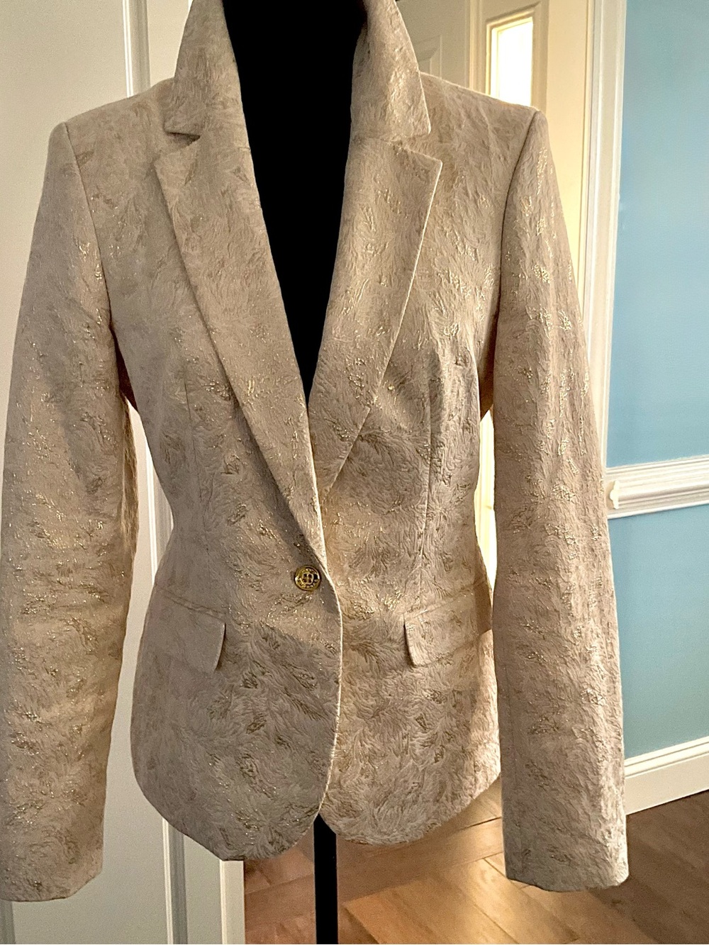 GOLD Sz 6 Dana Buchman Grand Finale Blazer Vanilla Ice Cream & Gold Jacquard